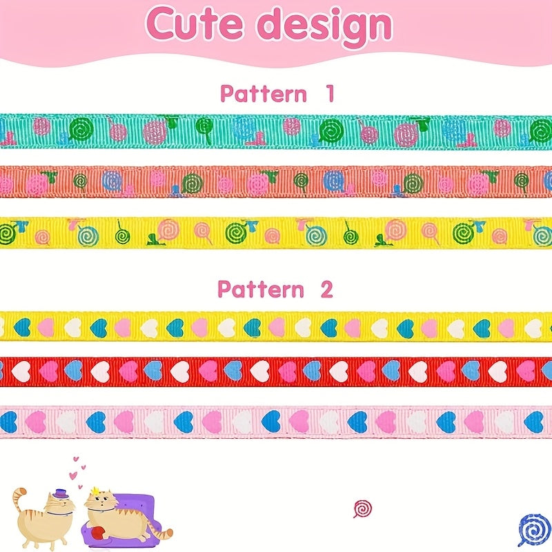 6 Piece Adjustable Breakaway Cat Collars with Bells Colorful Heart Patterns Safe Nylon Material Ideal for Kittens and Adult Cats Includes Pink Green Red Light Red Yellow Kitten Collars Stylish Cat Collar Durable Nylon