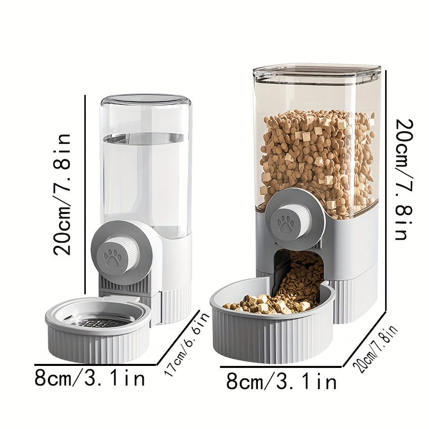 40.58 Ounce Large Capacity Cage Type Suspended Automatic Feeder and Drinking Water Set for Pets Including Rabbits Cats Dogs and Guinea Pigs Gray