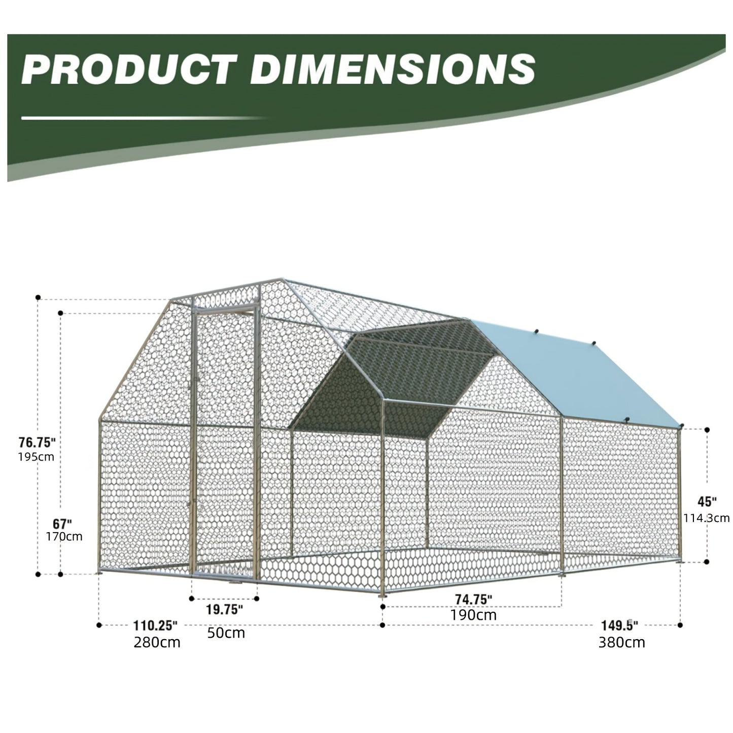 Large Metal Chicken Coop With Run Walk In Poultry Cage Dome Roofed Chicken Coops With Anti Ultraviolet Cover For Outdoor Backyard Farm