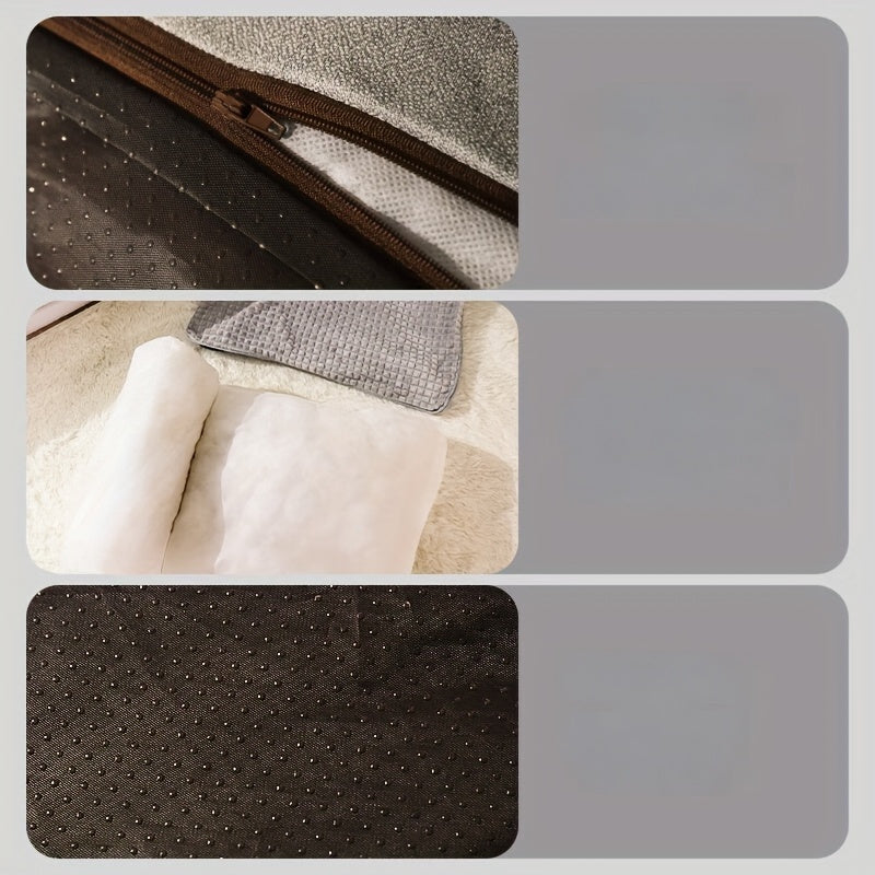Cozy Striped Dog Bed Mat for All Seasons Non Slip Bottom Removable Washable Cover Soft Polyester Fiber Fill Rectangle Shape Gray Ideal for Small to Large Dogs Pet Comfort Accessory Elegant Pet Bedding Durable Design