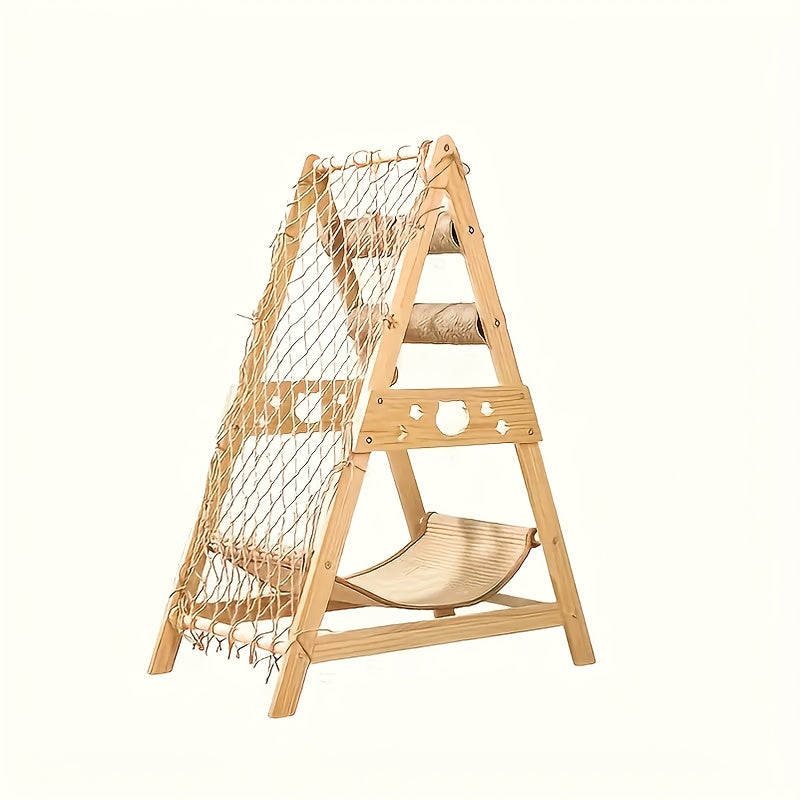 1pc 6 in 1 Deluxe Cat Tree Tower Multi Level Cat Activity Center with Real Wood and Sisal Rope Scratching Posts Climbing Net Hammock and Jumping Platforms Spacious Resting and Sleeping Areas for All Cat Breeds and Ages