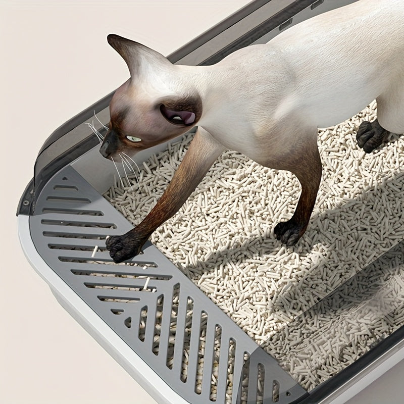 1pc Oversized Semi-Enclosed Cat Litter Box with Removable Tray