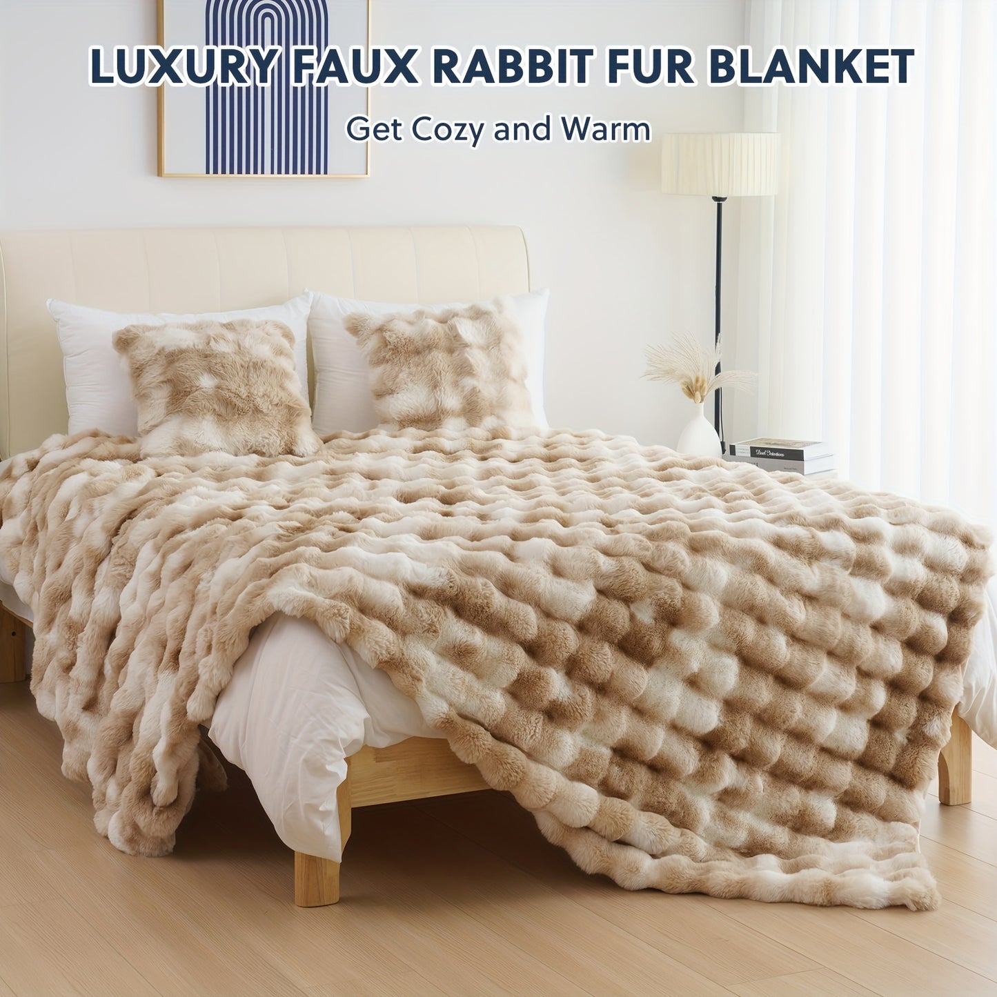 1PC Faux Rabbit Fur Queen Blanket For Bed Thick Warm Cozy
