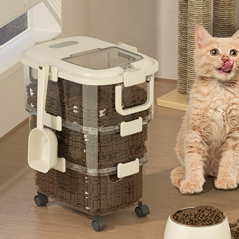 Durable Sealed Pet Food Storage Container with Wheels Moisture and Insect Proof Square Design with Transparent Lid for Dry Grains and Food Dispensing