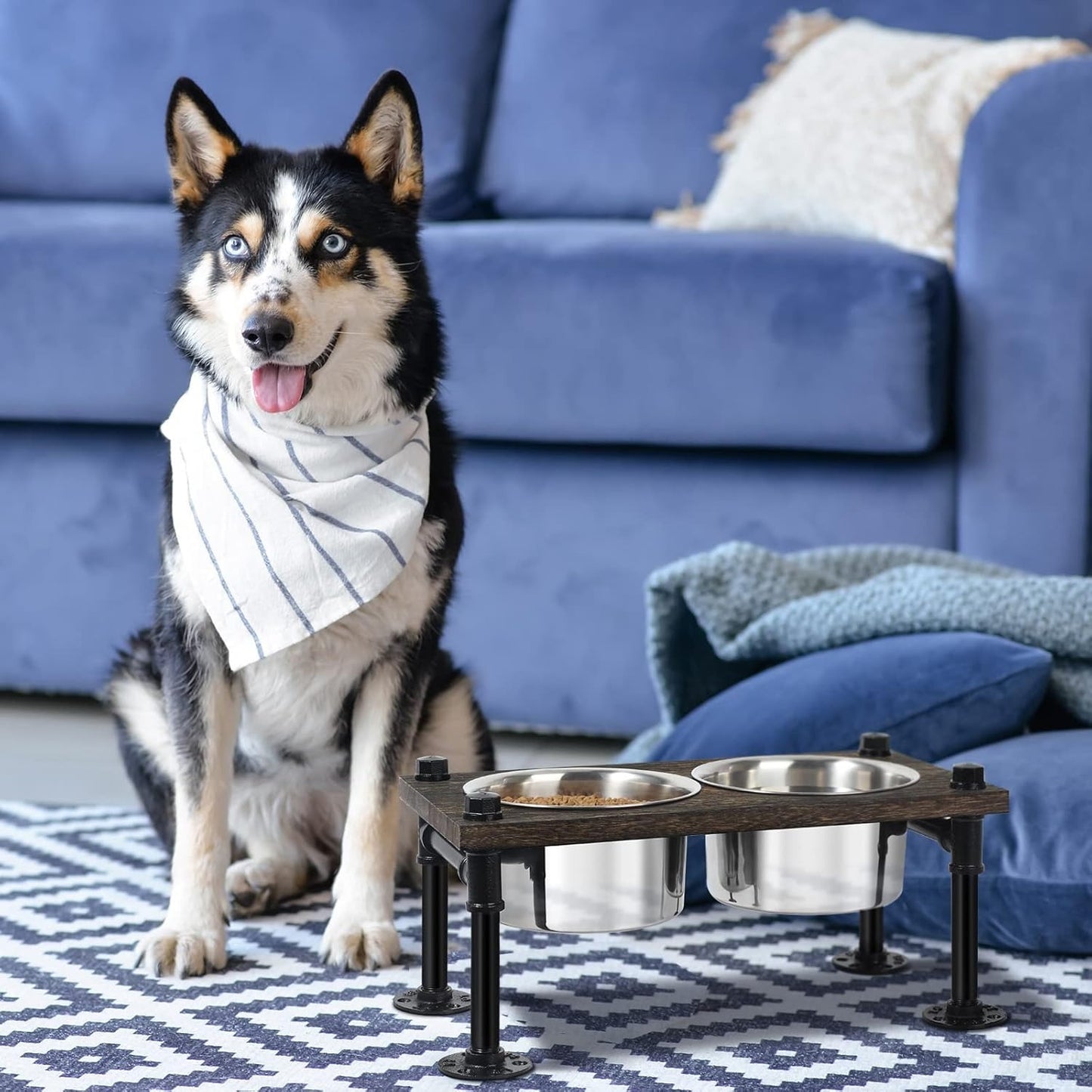 Rustic Farmhouse Elevated Dog Bowl Stand with 2 Bowls