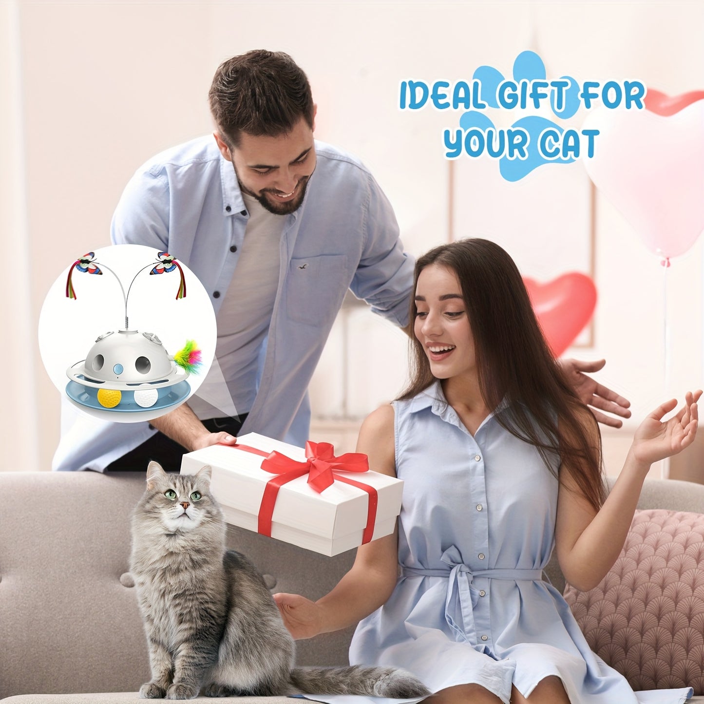 Indoor 4-in-1 Cat Toy, 360° Motorized Butterfly Toy