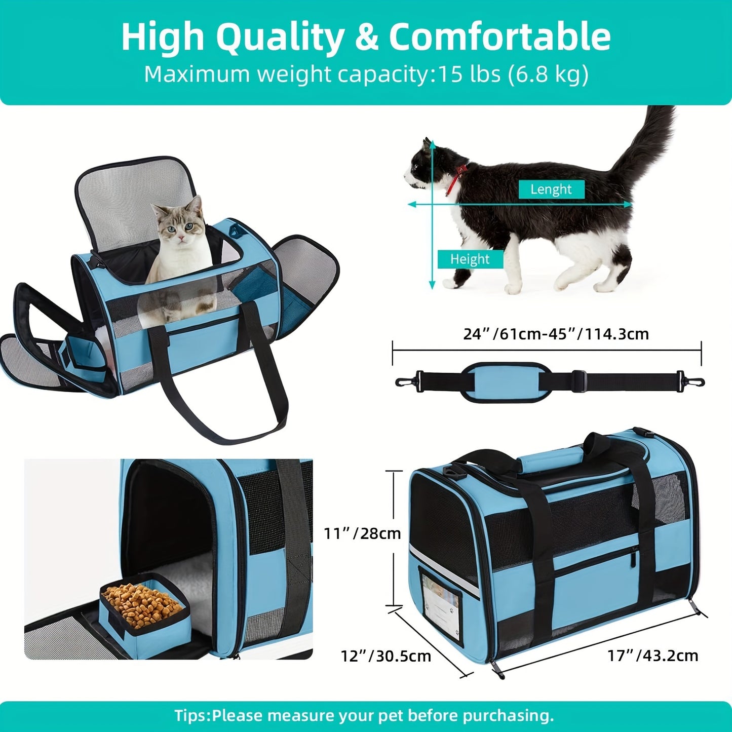TSA-Approved Soft-Sided Cat Carrier with Cozy Fleece