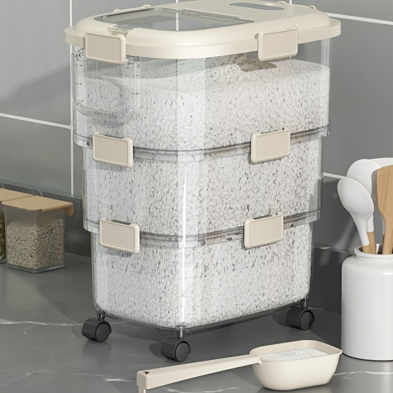 Durable Sealed Pet Food Storage Container with Wheels Moisture and Insect Proof Square Design with Transparent Lid for Dry Grains and Food Dispensing