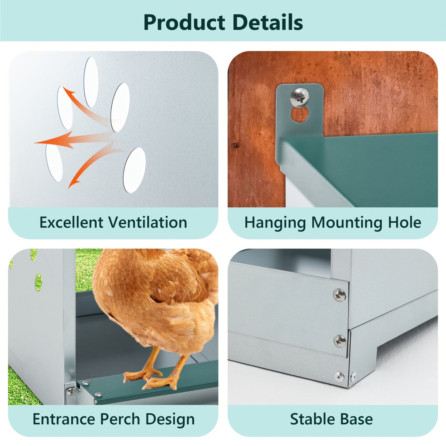 Chicken Nesting Box for Laying Eggs Roll Out Metal Laying Box with Perch and Legs