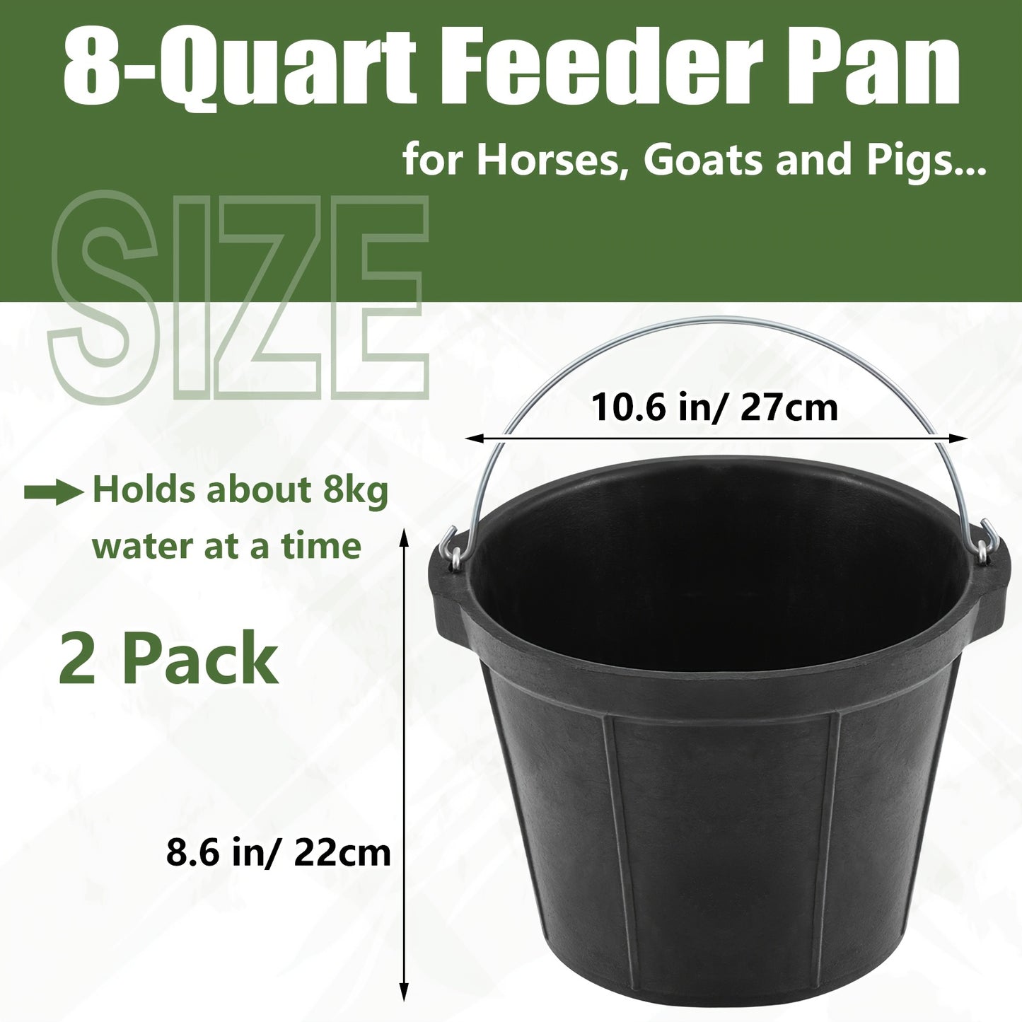 2pcs Durable Rubber Feeder Buckets 8 Quart with Handles