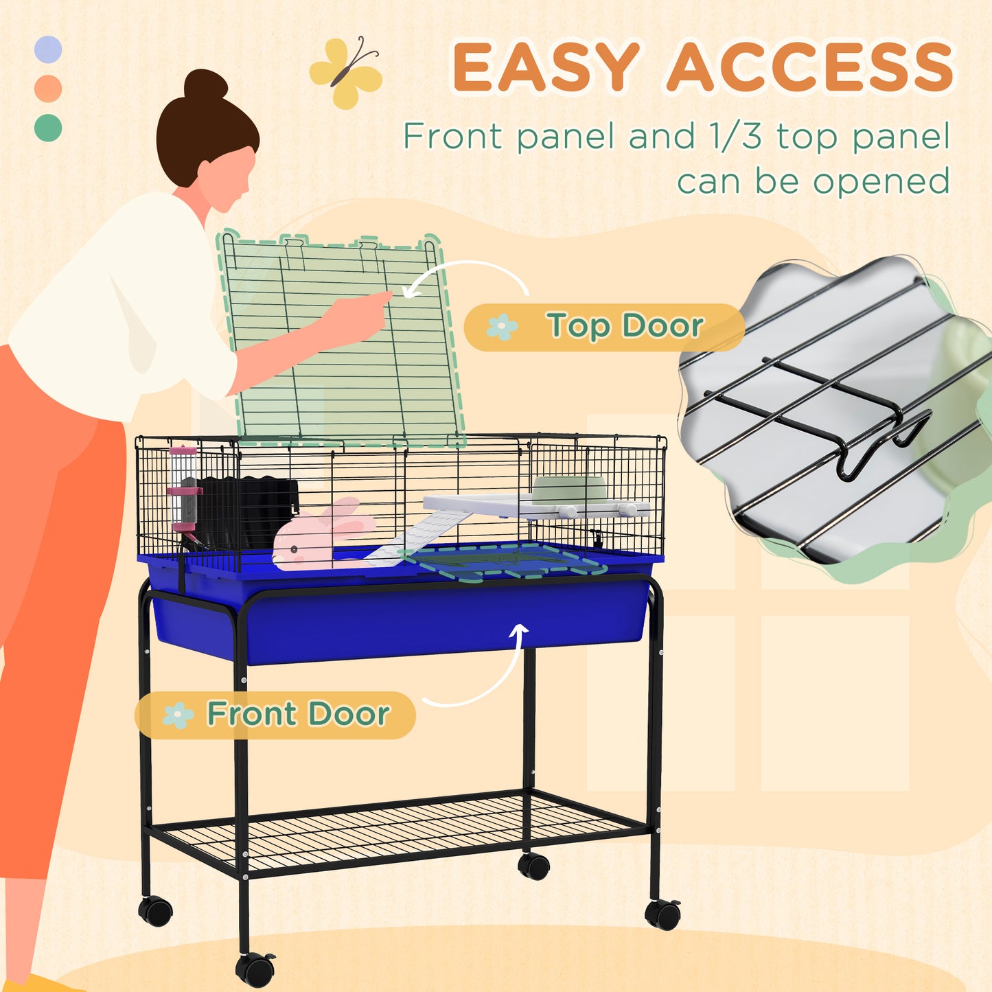 PawHut Two Story Small Animal Cage Removable from Stand Guinea Pig Hedgehog Chinchilla Ferret with Shelf and Wheels Pet Habitat
