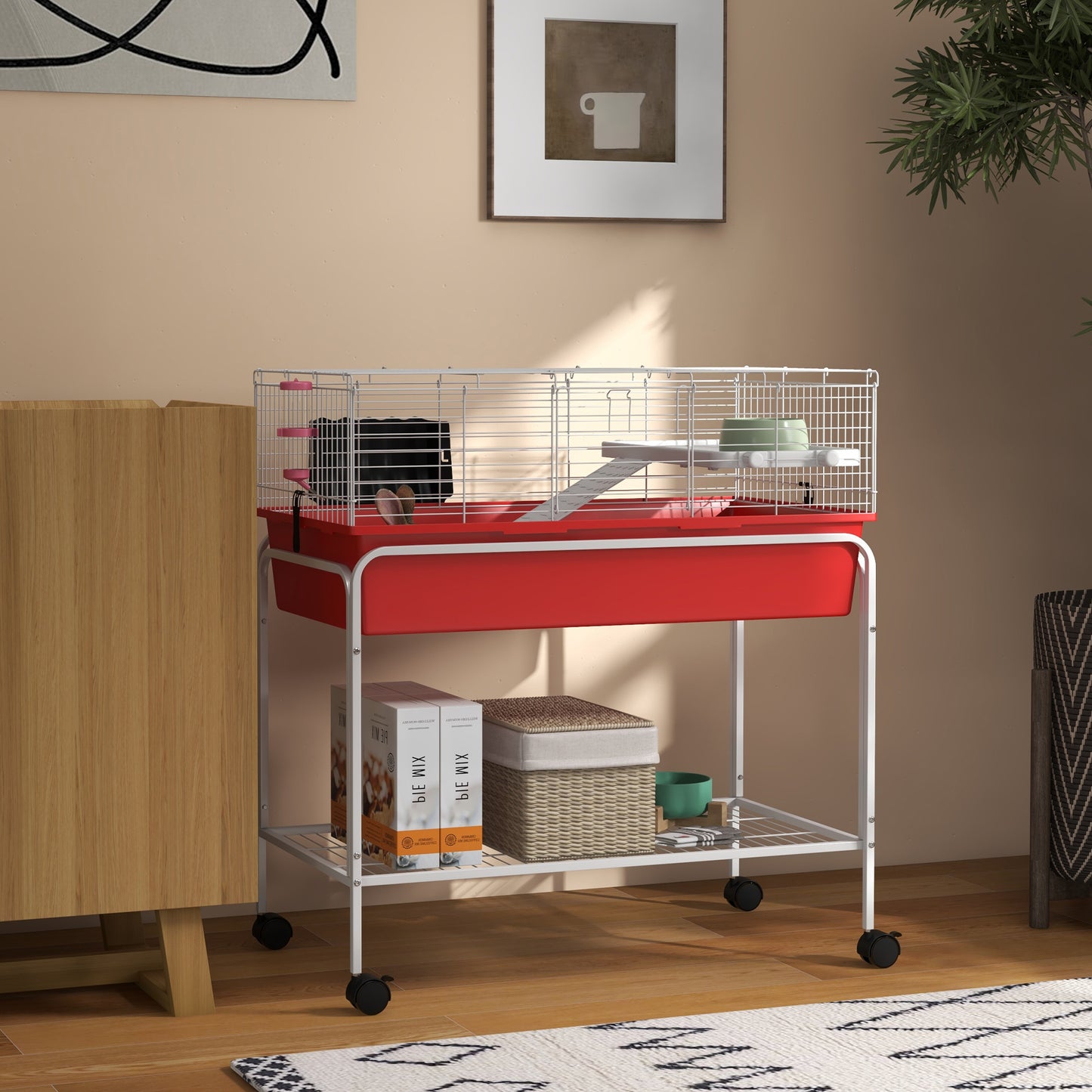 PawHut Two Story Small Animal Cage Removable from Stand Guinea Pig Hedgehog Chinchilla Ferret with Shelf and Wheels Pet Habitat