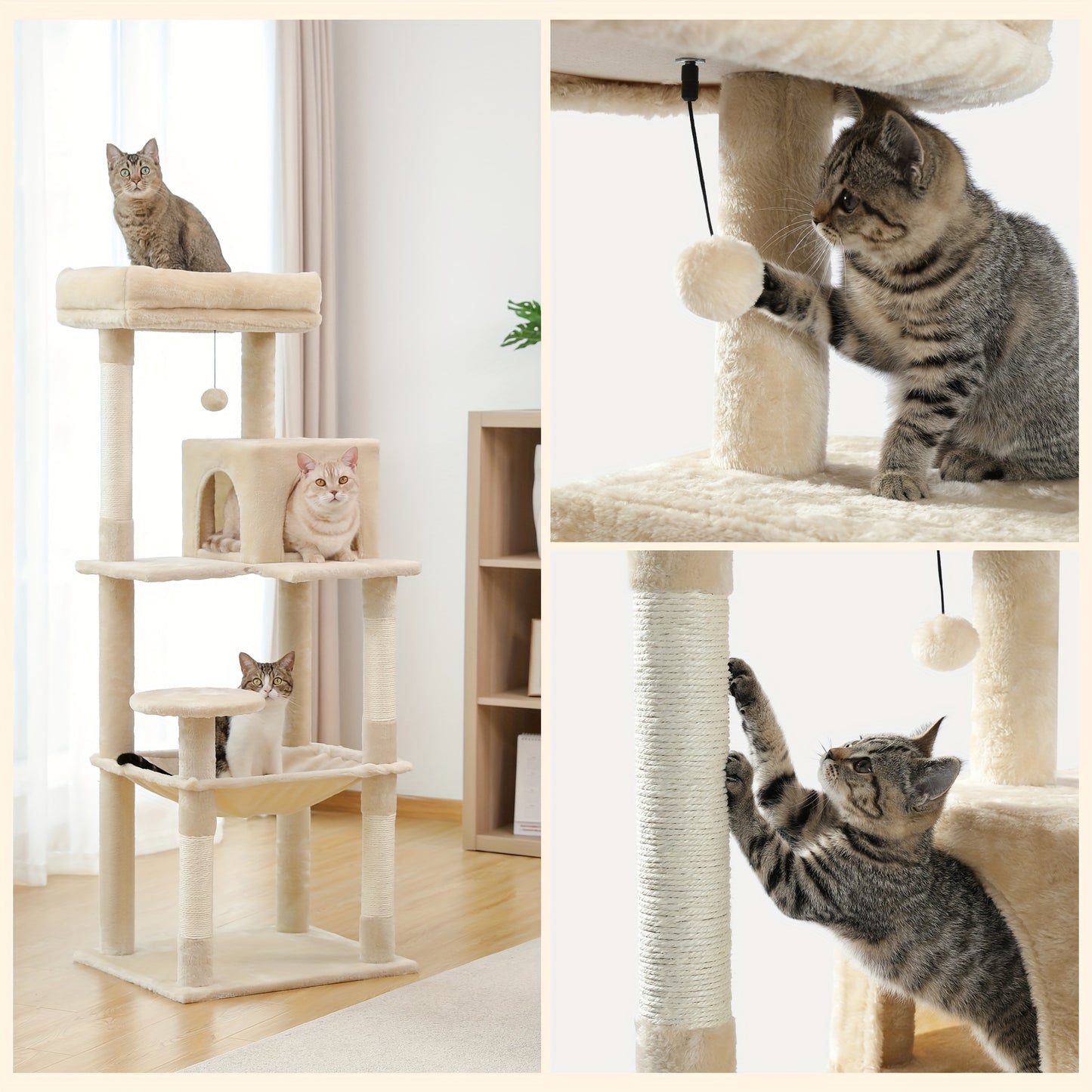 PAWZRoad Tall Cat Tree for Indoor Cats Grey Beige
