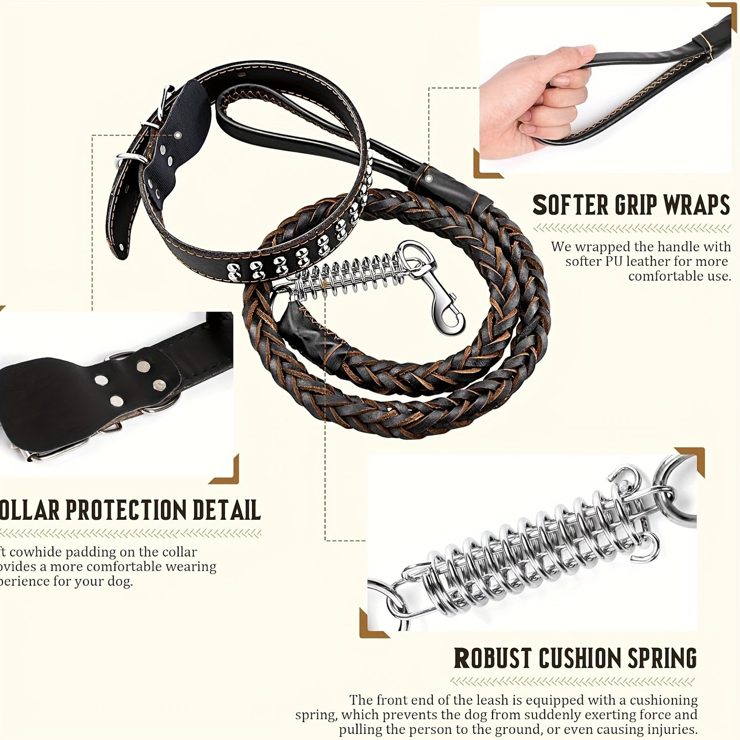 5-Foot Genuine Dog Leash with Cowhide Collar for Dogs