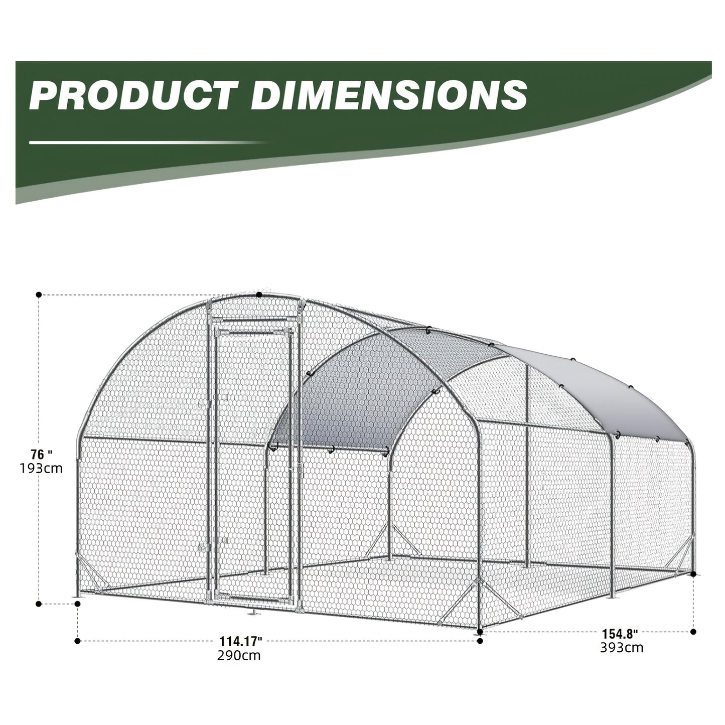 Large Metal Chicken Coop With Run Walk In Poultry Cage Dome Roofed Chicken Coops With Anti Ultraviolet Cover For Outdoor Backyard Farm