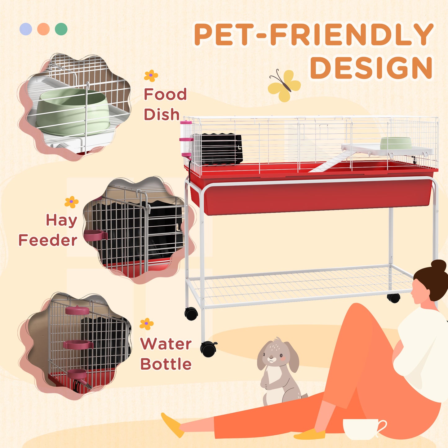 PawHut Two Story Small Animal Cage Removable from Stand Guinea Pig Hedgehog Chinchilla Ferret with Shelf and Wheels Pet Habitat