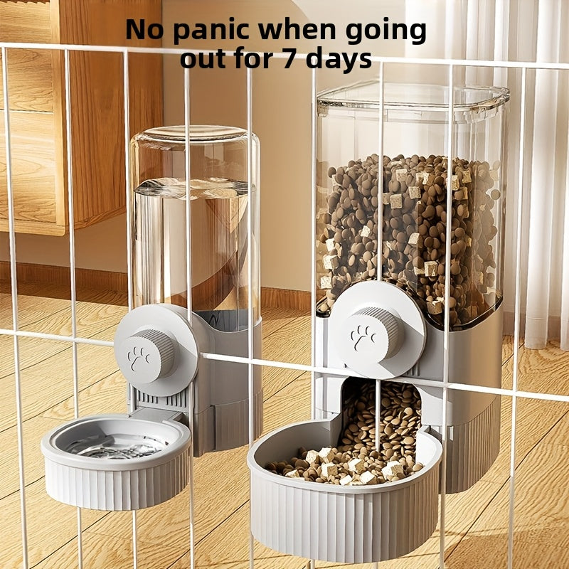 40.58 Ounce Large Capacity Cage Type Suspended Automatic Feeder and Drinking Water Set for Pets Including Rabbits Cats Dogs and Guinea Pigs Gray