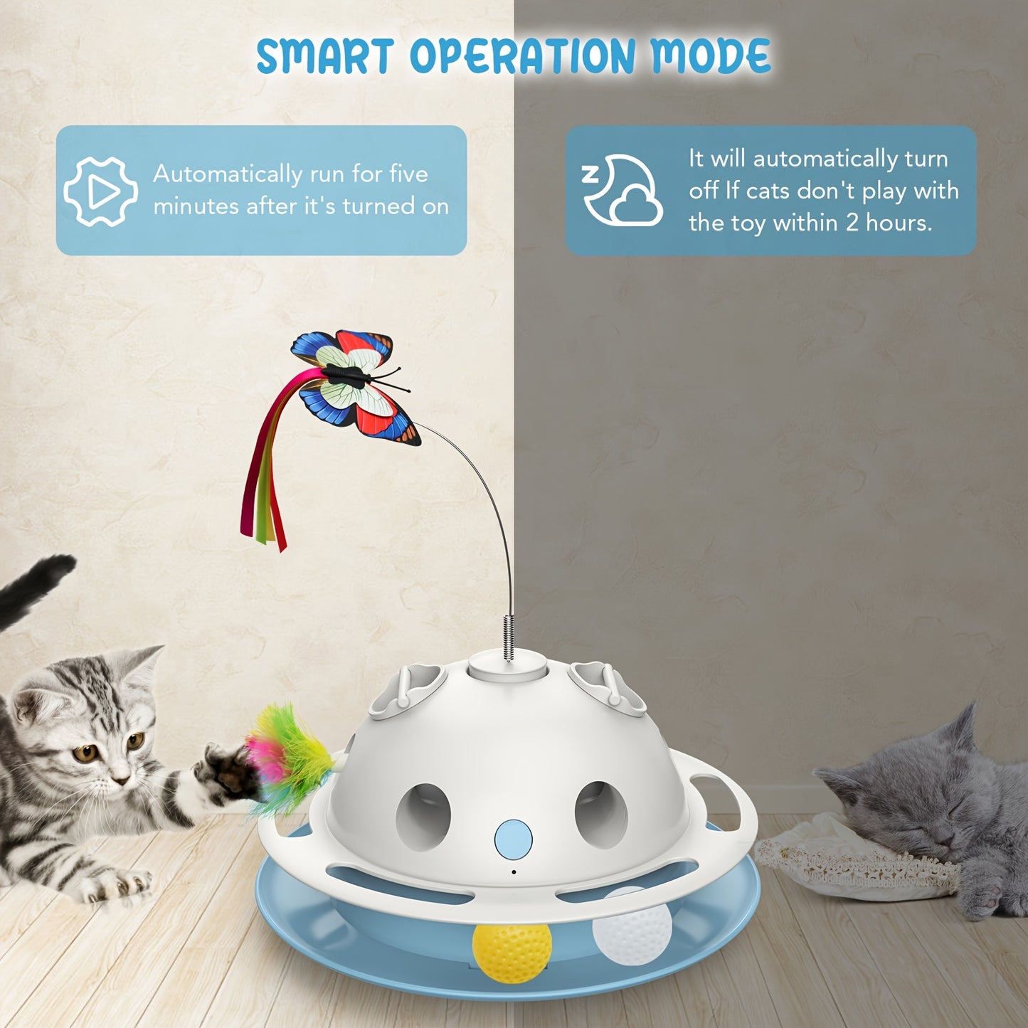 Indoor 4-in-1 Cat Toy, 360° Motorized Butterfly Toy