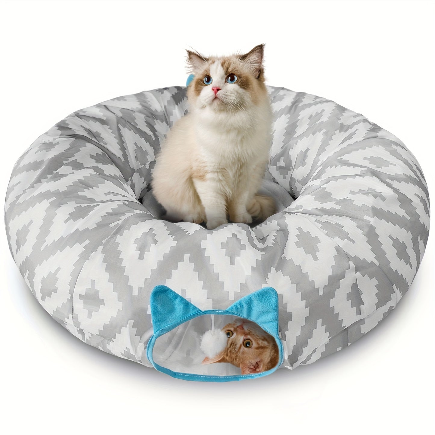 Large Donut Cat Tunnel Bed 2 in 1 Foldable Cat Cave and Toys Indoor and Outdoor Decor Perfect for Easter