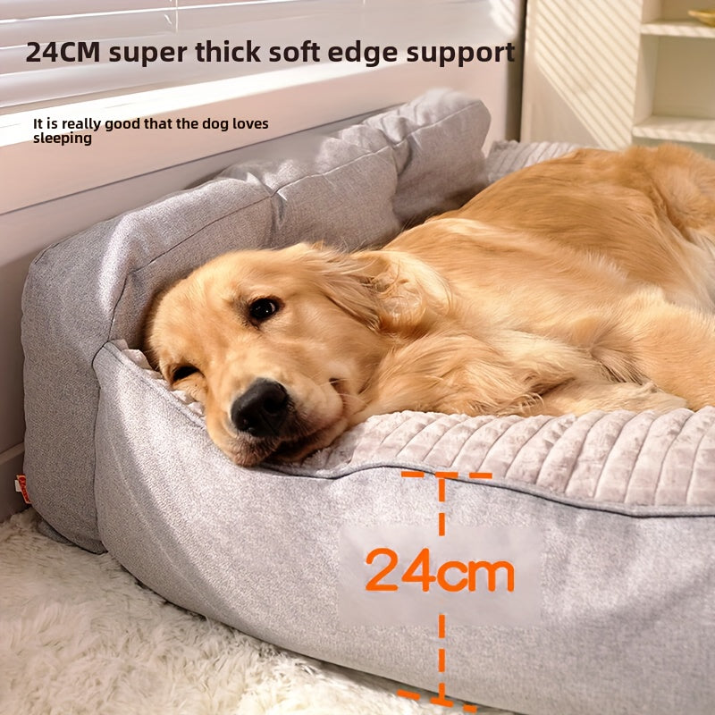 Cozy Striped Dog Bed Mat for All Seasons Non Slip Bottom Removable Washable Cover Soft Polyester Fiber Fill Rectangle Shape Gray Ideal for Small to Large Dogs Pet Comfort Accessory Elegant Pet Bedding Durable Design