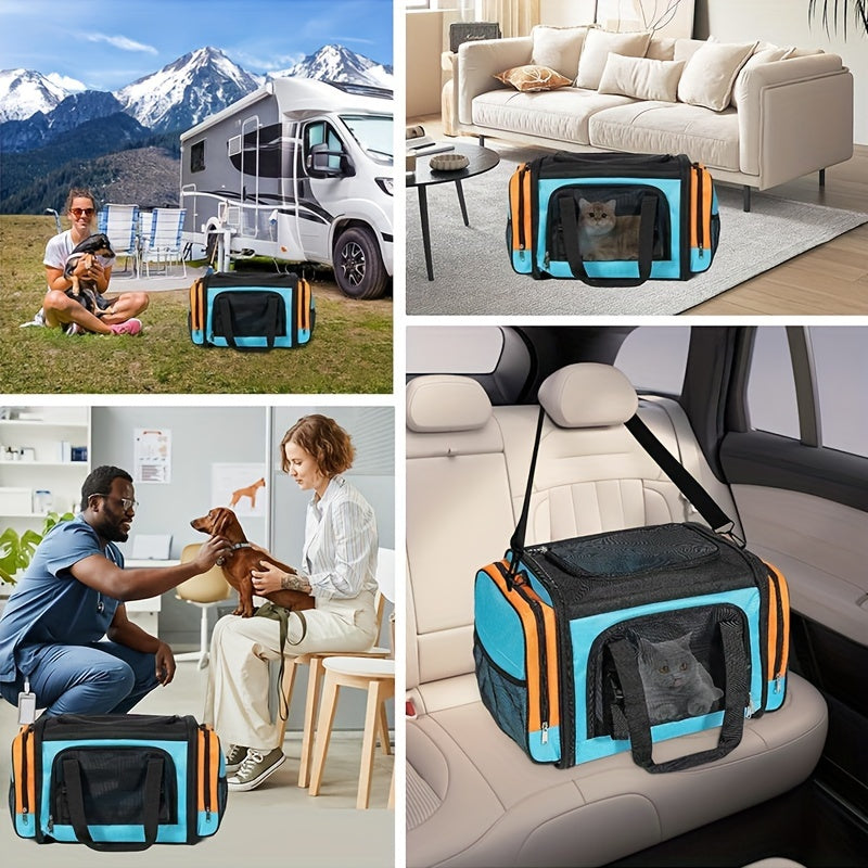 Portable Collapsible Soft Sided Cat Crate With Metal Bar Carrier For Stability Holds Up To 35 Pounds Great Pet Crate For Traveling At Home Cat Bag With Safety Buckle