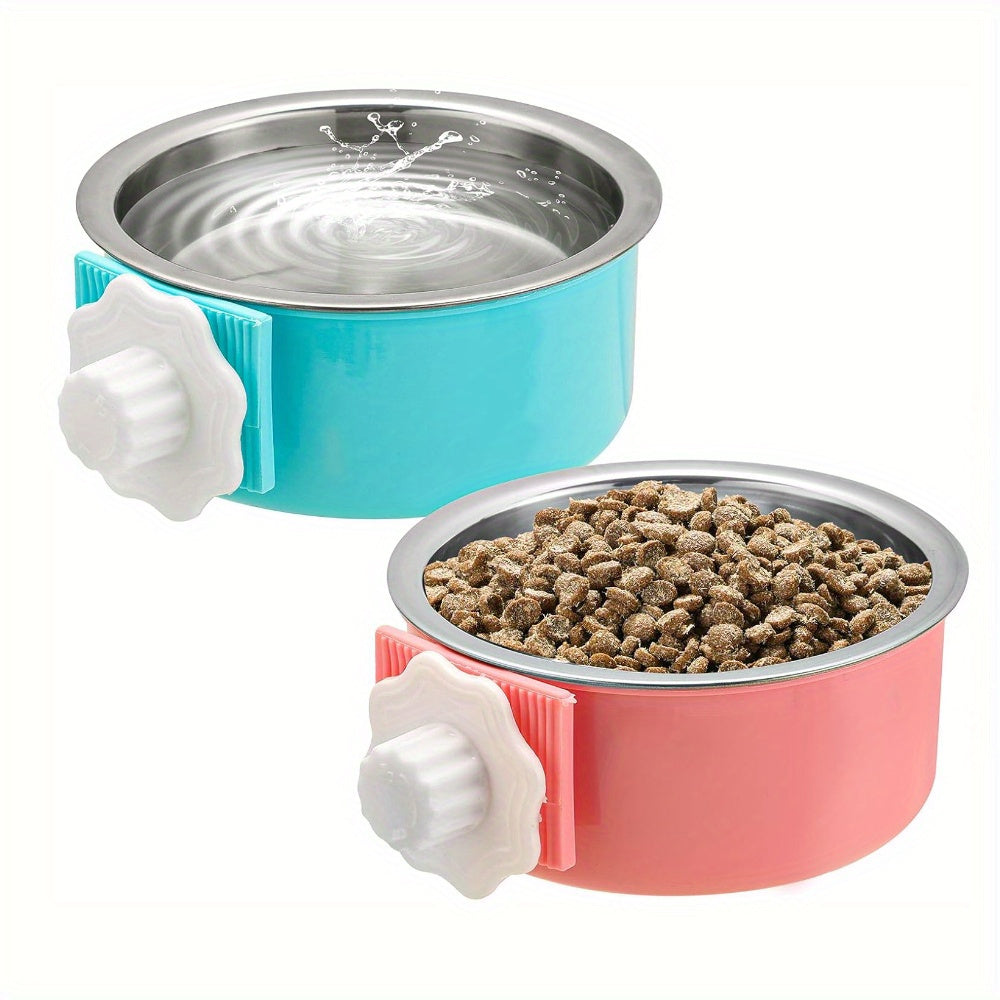 2 Piece Stainless Steel Hanging Pet Feeding Bowl Detachable Pet Nest Hanging Water Feeding Bowl Easy To Install High Quality Material Non Slip Easy To Clean Suitable for Puppies Cats Rabbits