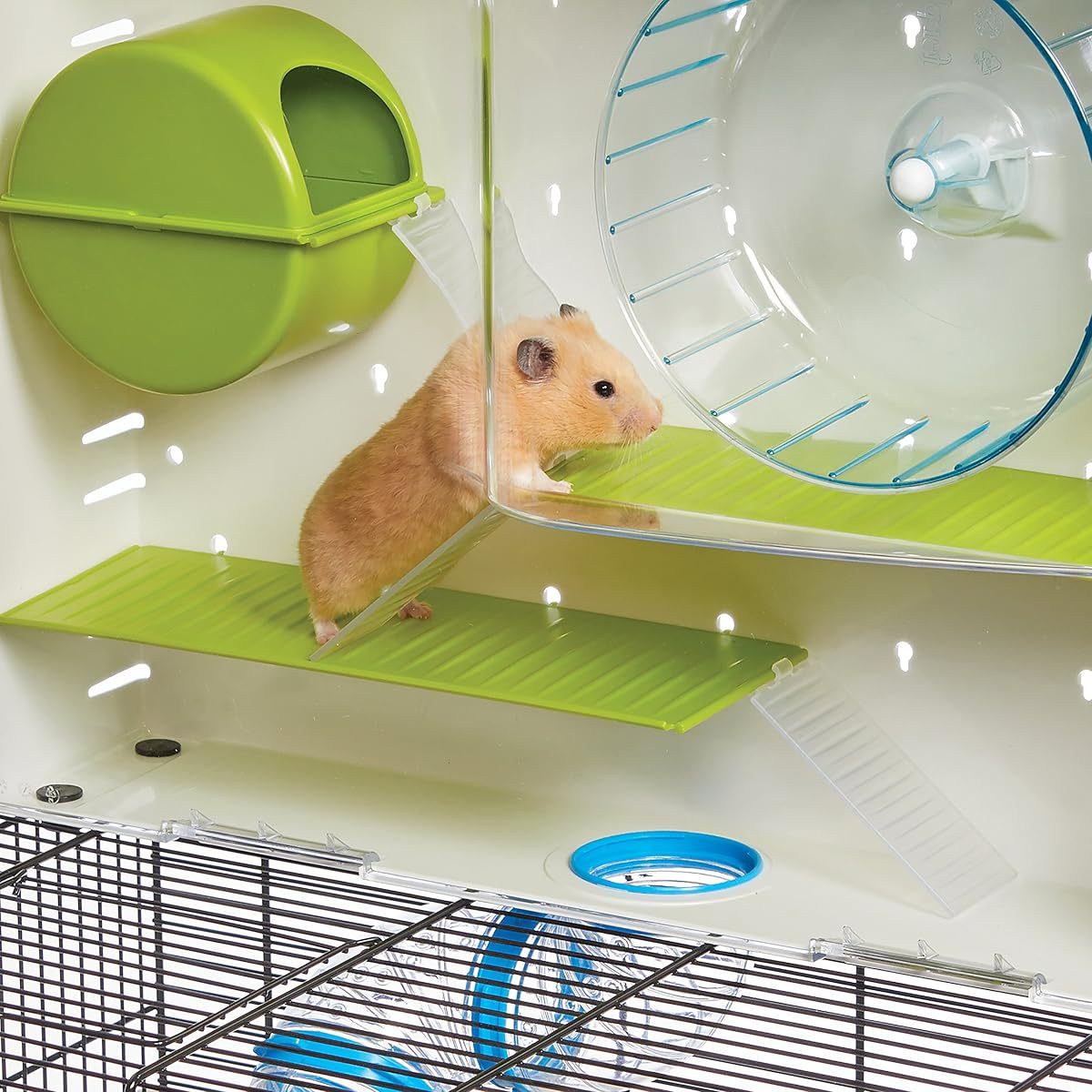 Awesome Arcade Hamster Cage White 2 Level Habitat with Exercise Wheel 3 Spacious Tunnels Removable Trays and Ventilation Mesh Small Pet Home for Hamsters Clear Viewing Enclosure