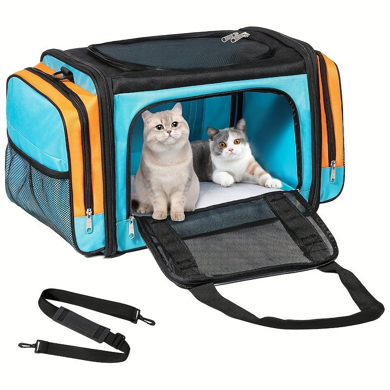 Portable Collapsible Soft Sided Cat Crate With Metal Bar Carrier For Stability Holds Up To 35 Pounds Great Pet Crate For Traveling At Home Cat Bag With Safety Buckle