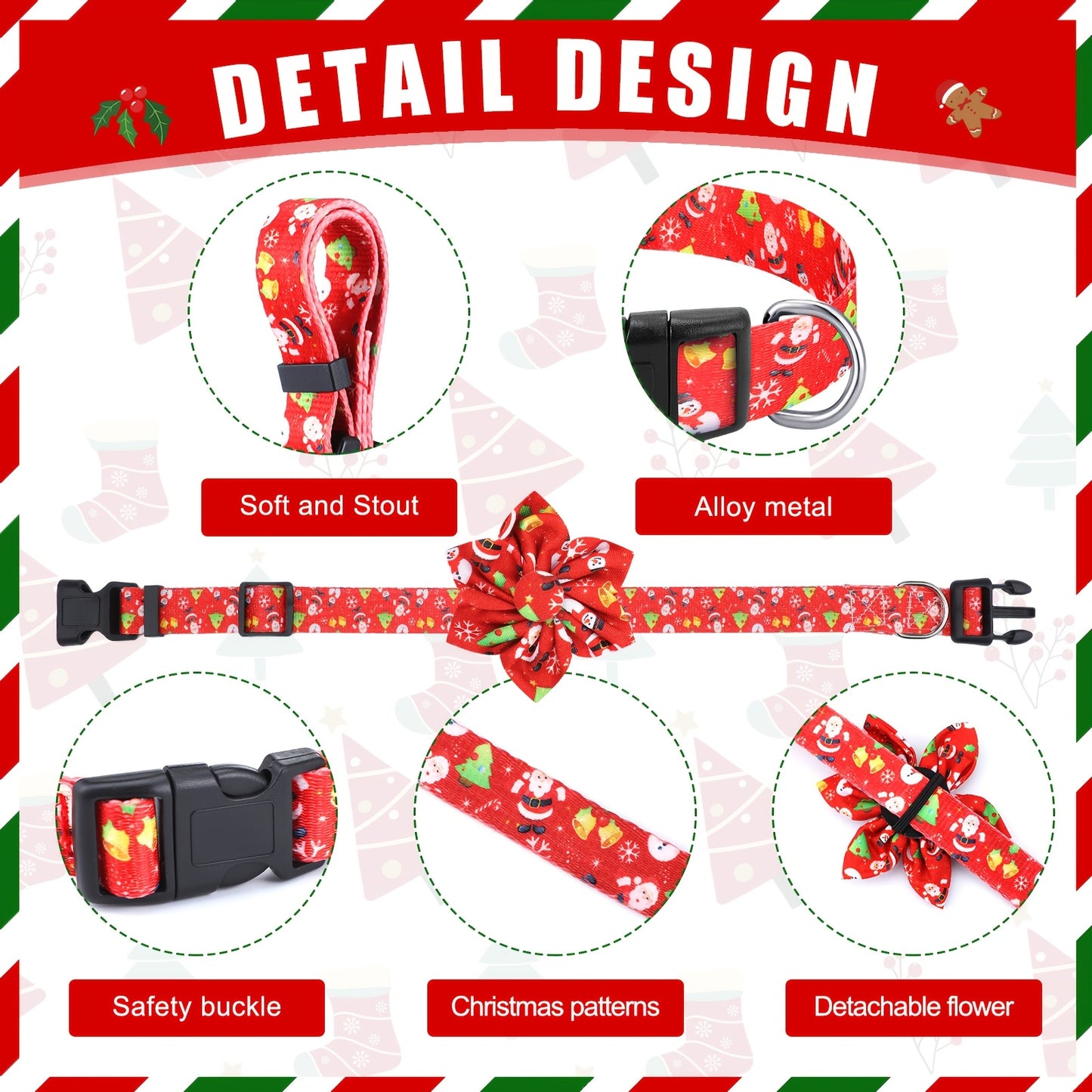 6 Pieces Holiday Dog Collars For Dogs Christmas Dog Collars With Flower Maple Turkey Pumpkin Adjustable Collars With Plastic Buckle