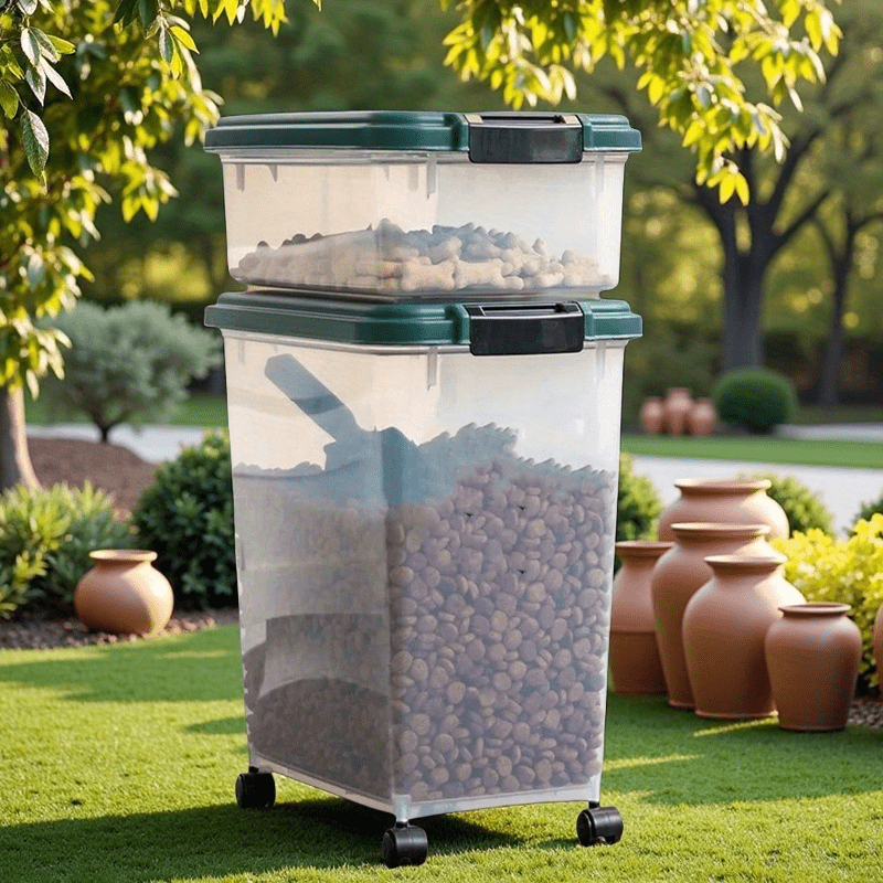 41 Lbs Durable Airtight Pet Food Storage Container with Scoop and Rolling Wheels Clear Design for Easy Access and Preservation