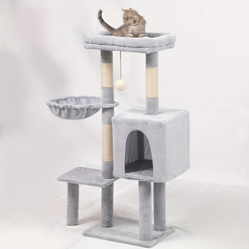 1pc Whisker Wonders Cat Tree Tower with Scratching Posts Fiberboard Material Interactive Playhouse for Cats Durable Sisal Scratcher Multi-Level Condo with Hammock and Perches Tree Tower for Cats