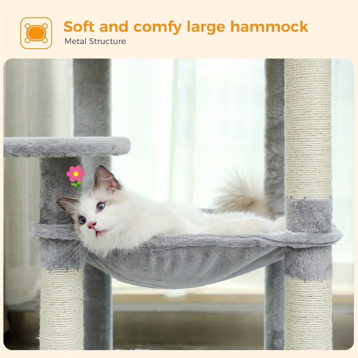 PAWZRoad Tall Cat Tree for Indoor Cats Grey Beige