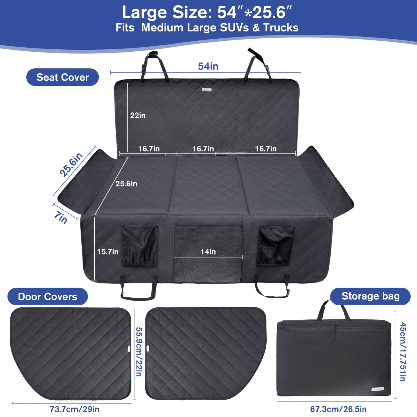 Dog Rear Seat Extender Pet Hard Bottom Car Seat Cover with Door Protector Waterproof Dog Hammock for Three or More Dogs Suitable for Most Cars SUVs and Trucks