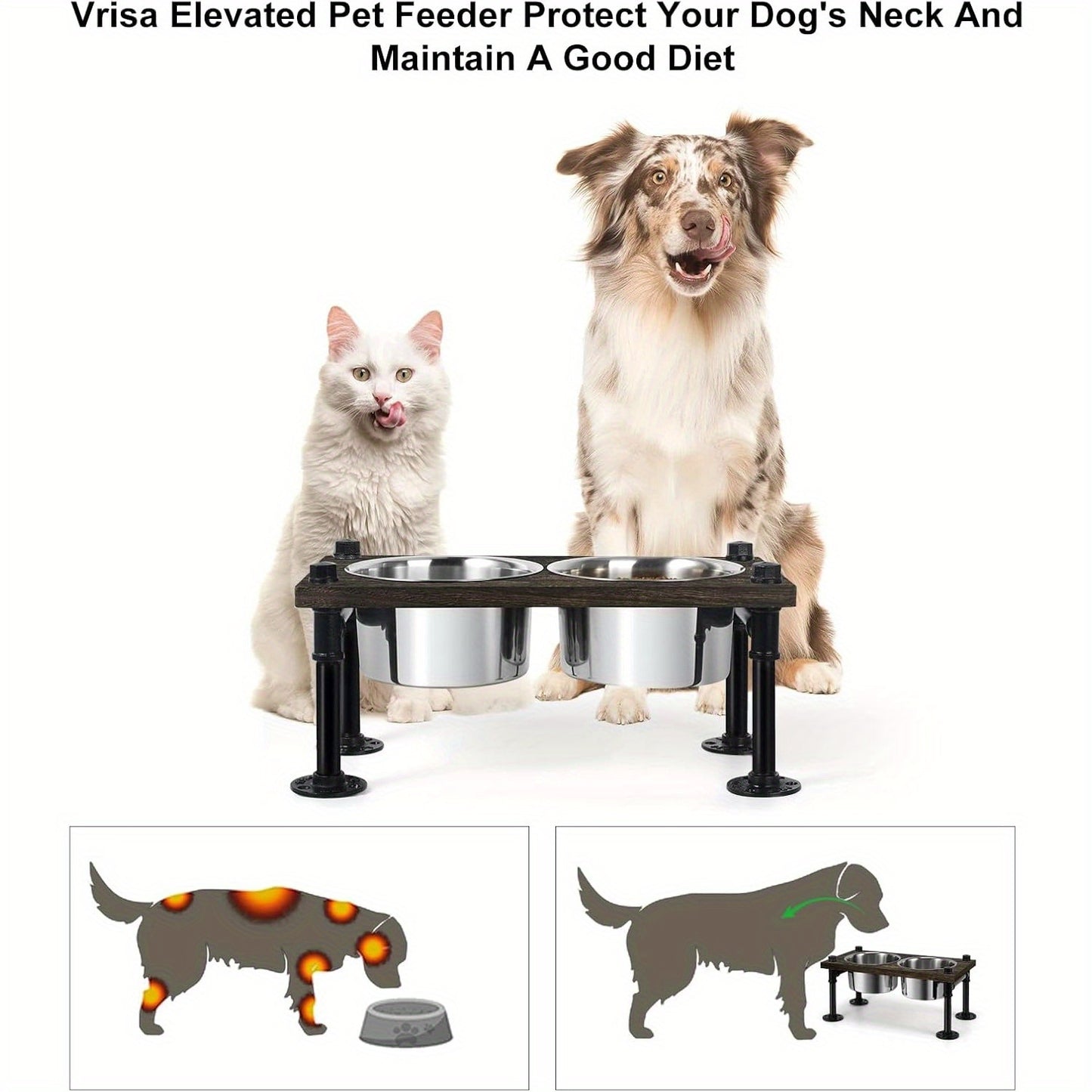 Rustic Farmhouse Elevated Dog Bowl Stand with 2 Bowls