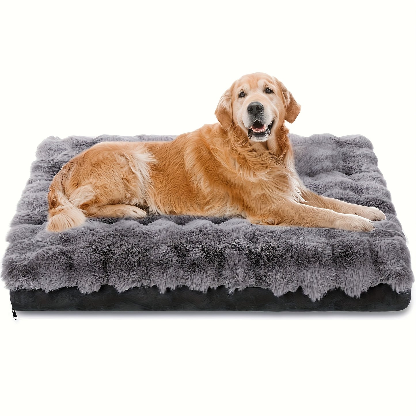 Orthopedic Dog Bed for Extra Large Dogs Soft Plush Faux Fur Fluffy Mat with Removable Washable Cover Anti Slip Bottom Striped Pattern Machine Washable Grey Pet Bed for Joint Relief and Home Decor