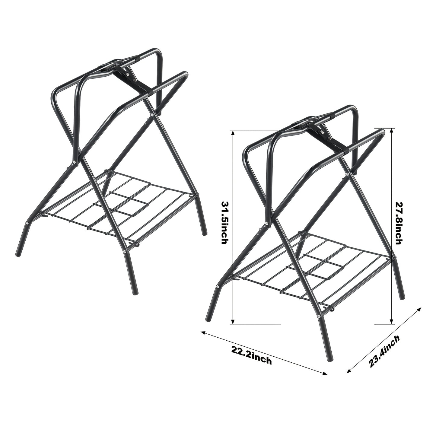 Happybuy Folding Saddle Rack Freestanding Horse Saddle Stand Portable Horse Blanket Holder Heavy Duty Steel Saddle Rack for English and Western Saddles Tack Storage Black 28 x 19 x 37.5 Inches
