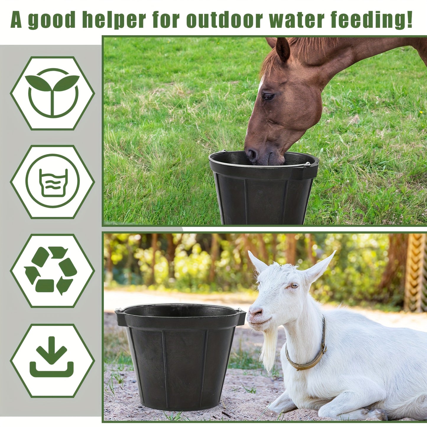 2pcs Durable Rubber Feeder Buckets 8 Quart with Handles