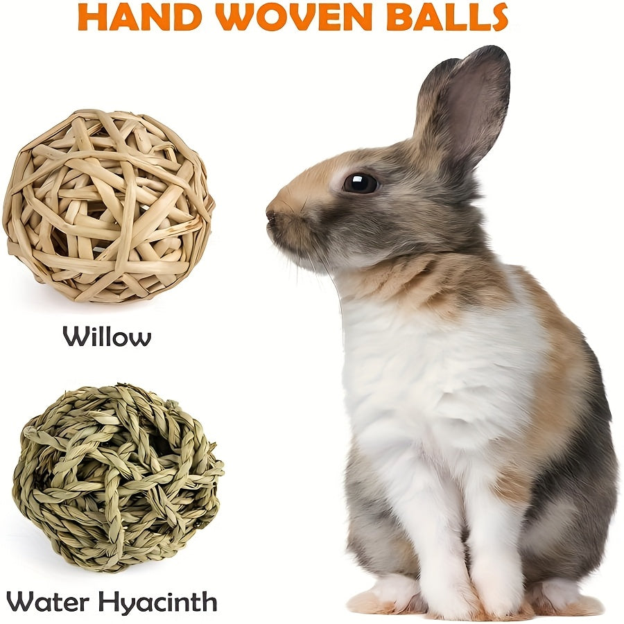 Natural Timothy Hay Chew Sticks Balls and Woven Wicker Toys for Rabbits Hamsters Guinea Pigs and Chinchillas High Quality Recycled Wood Dental Health and Mental Stimulation Pet Chew Toys