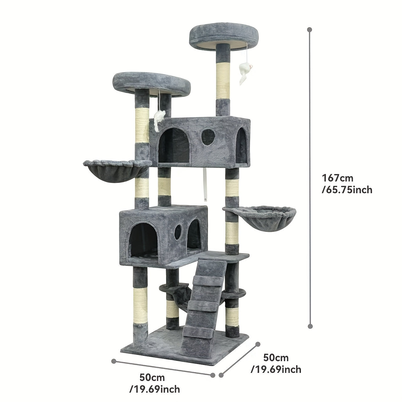 Large Deluxe Cat Tree Tower Multi-level Indoor Cat Condo Sisal-covered Scratching Posts Padded Perches Hammocks Secret Cat Den Plush Mouse Climbing Rope Stable Anti-tilt Design