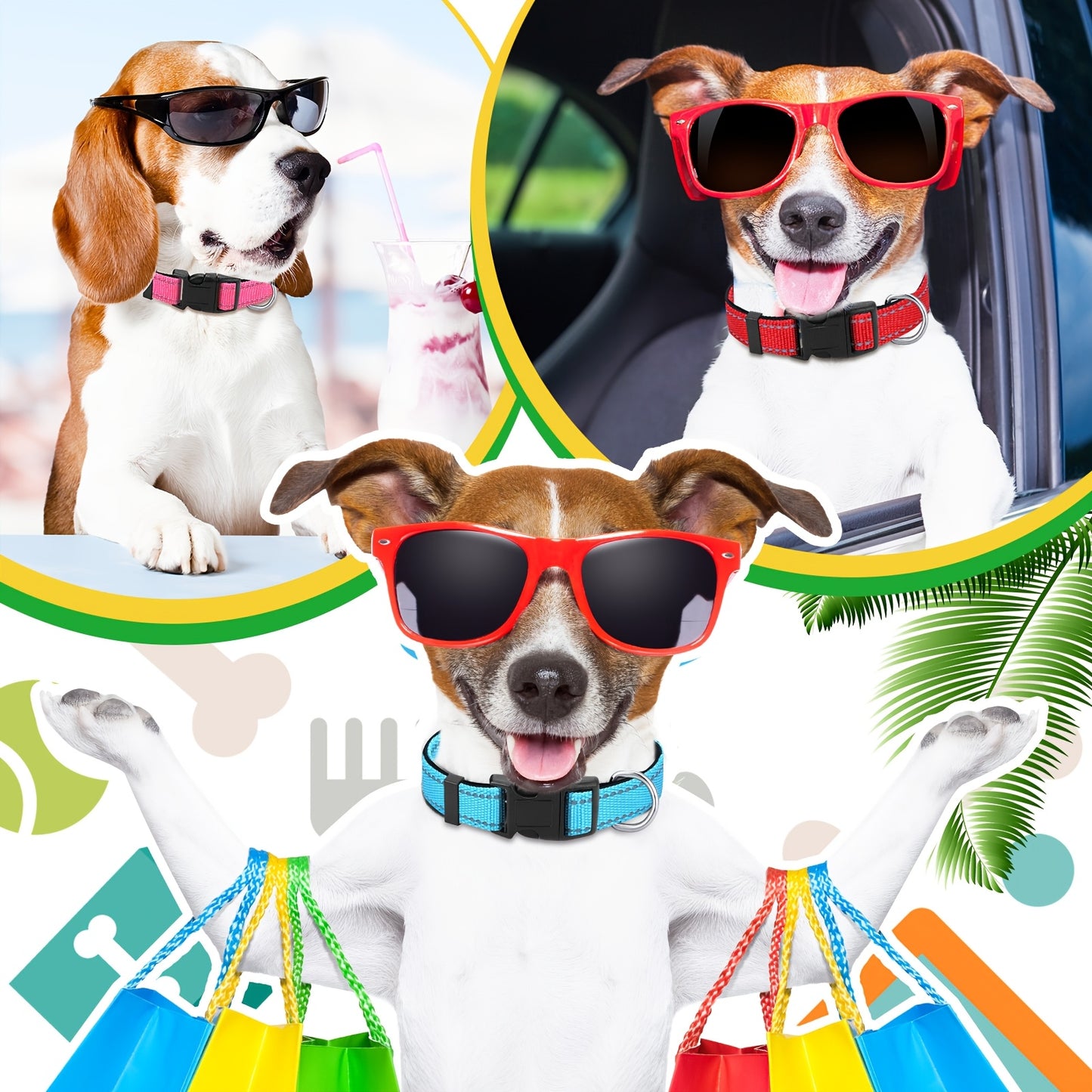 6 Pieces Reflective Dog Collar Soft Padded Breathable Nylon Adjustable Puppy Collar with Safety Locking Buckle for Dogs Cats Pets Accessories Fresh Color Large