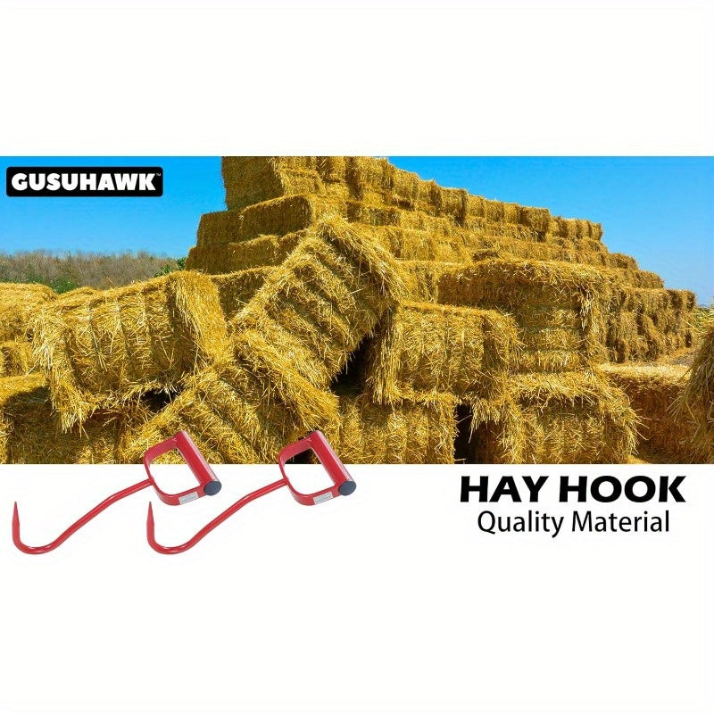 2 Pack 11 Inch Heavy Duty Steel Hay Hooks Red Ergonomic Handle with Non Slip Grip for Effortless Hay Bale Moving Farm and Barn Use Durable Construction