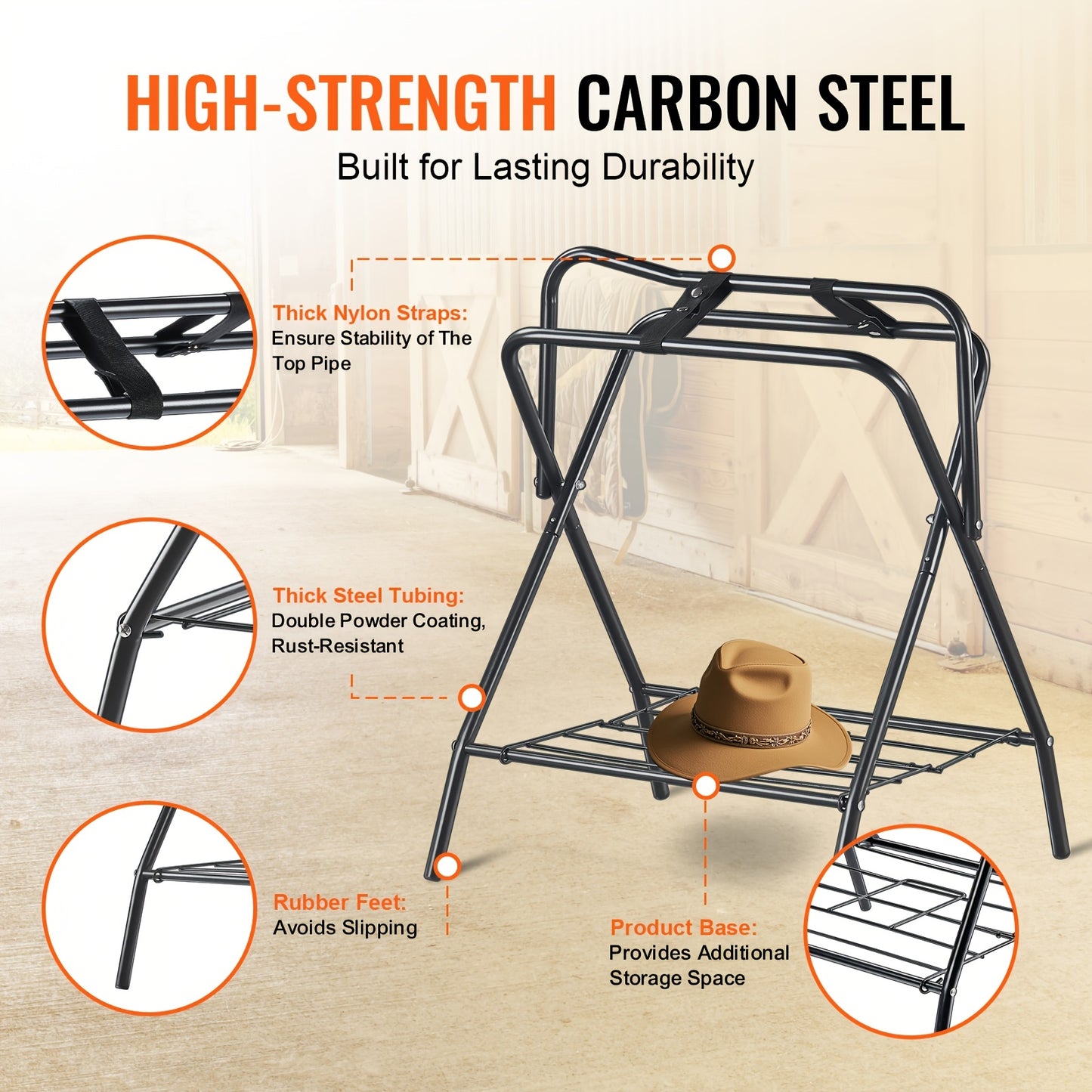 Happybuy Folding Saddle Rack Freestanding Horse Saddle Stand Portable Horse Blanket Holder Heavy Duty Steel Saddle Rack for English and Western Saddles Tack Storage Black 28 x 19 x 37.5 Inches