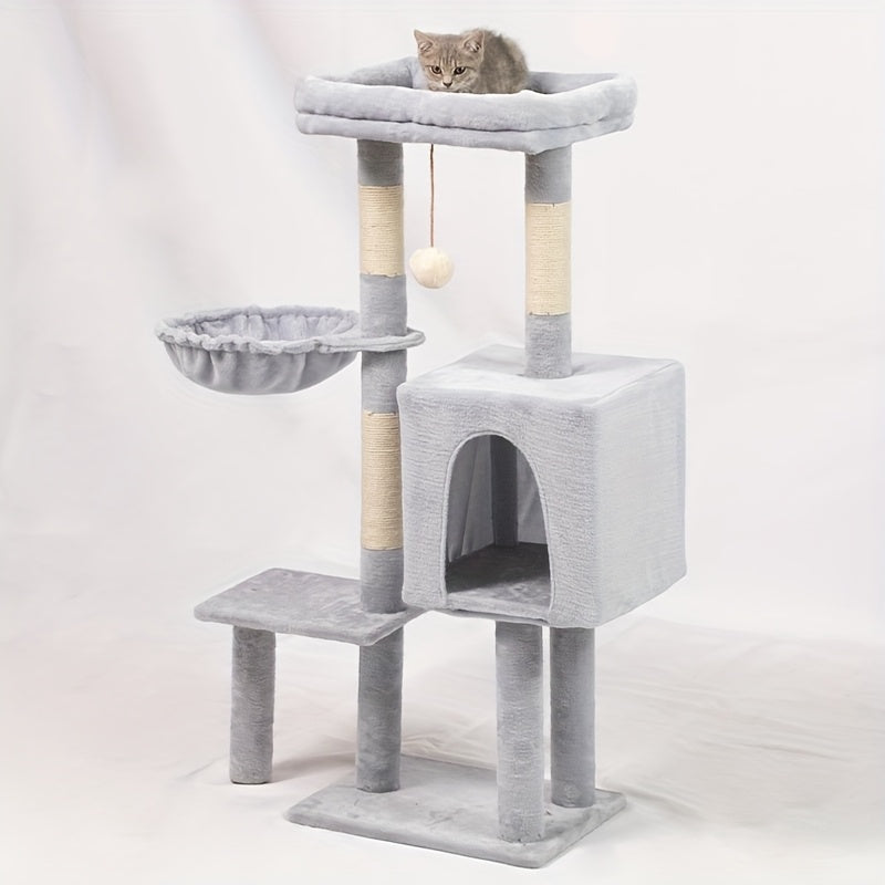1pc Whisker Wonders Cat Tree Tower with Scratching Posts Fiberboard Material Interactive Playhouse for Cats Durable Sisal Scratcher Multi-Level Condo with Hammock and Perches Tree Tower for Cats