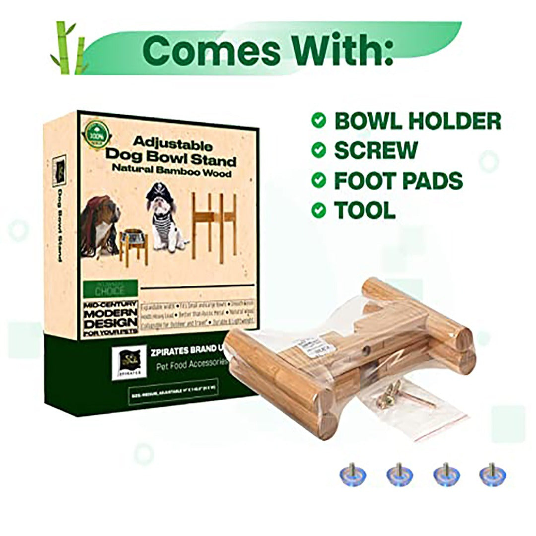 Adjustable Bamboo Dog Bowl Stand for Multiple Size Choices Elevated Food and Water Stand for Improved Feeding Comfort Ergonomic Pet Feeder Holder for Small Medium Large Dogs