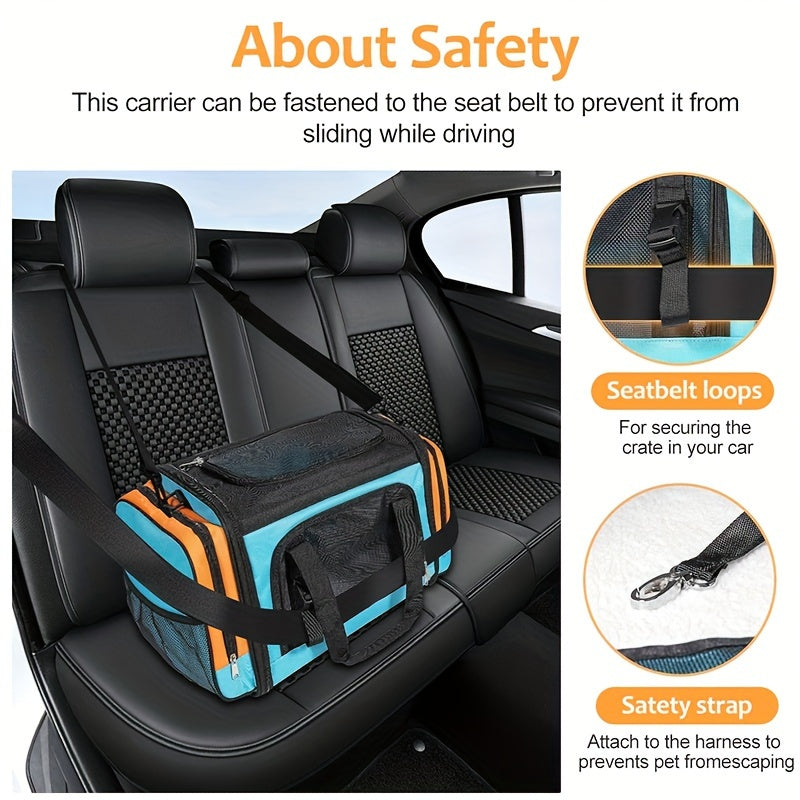 Portable Collapsible Soft Sided Cat Crate With Metal Bar Carrier For Stability Holds Up To 35 Pounds Great Pet Crate For Traveling At Home Cat Bag With Safety Buckle
