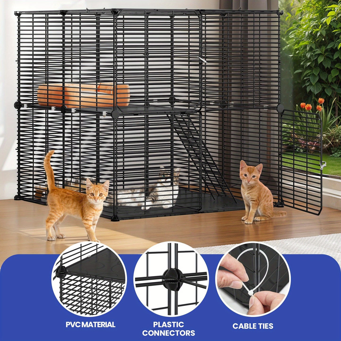 AutoWild Dual Level Indoor Pet Habitat Versatile DIY Playpen for Cats and Small Animals Ideal for Home RV Travel and Camping