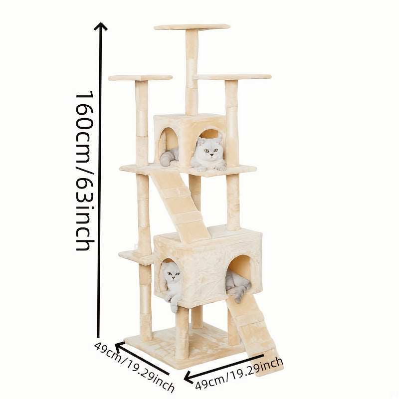 Cat Tree Tower Multi Level Plush Cat Condo with Cat Beds Scratch Pads Scratching Posts and Hunting Toys Ideal for Adult Cats and Kittens Sturdy Structure Easy to Assemble Indoor Cat Furniture