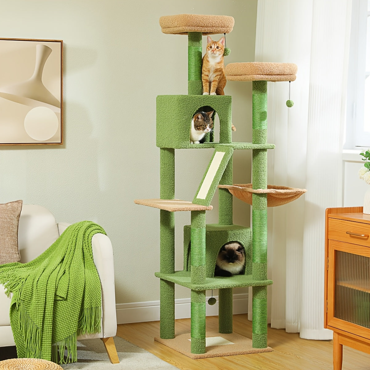 Tall Cat Tree 70.9 Inch Multi Level Activity Center For Indoor Cats With Metal Frame Large Hammock Dual Condo Houses And Scratching Posts