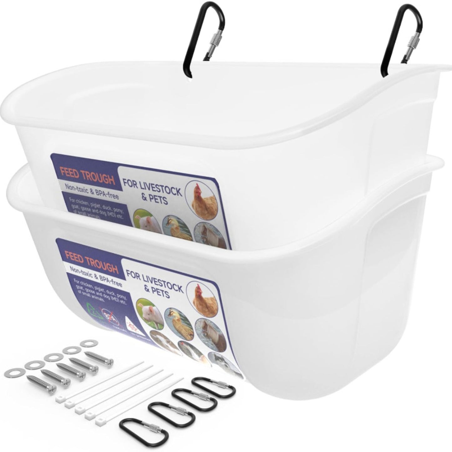 Hanging & Screw-In Poultry & Animal Feeder with Troughs