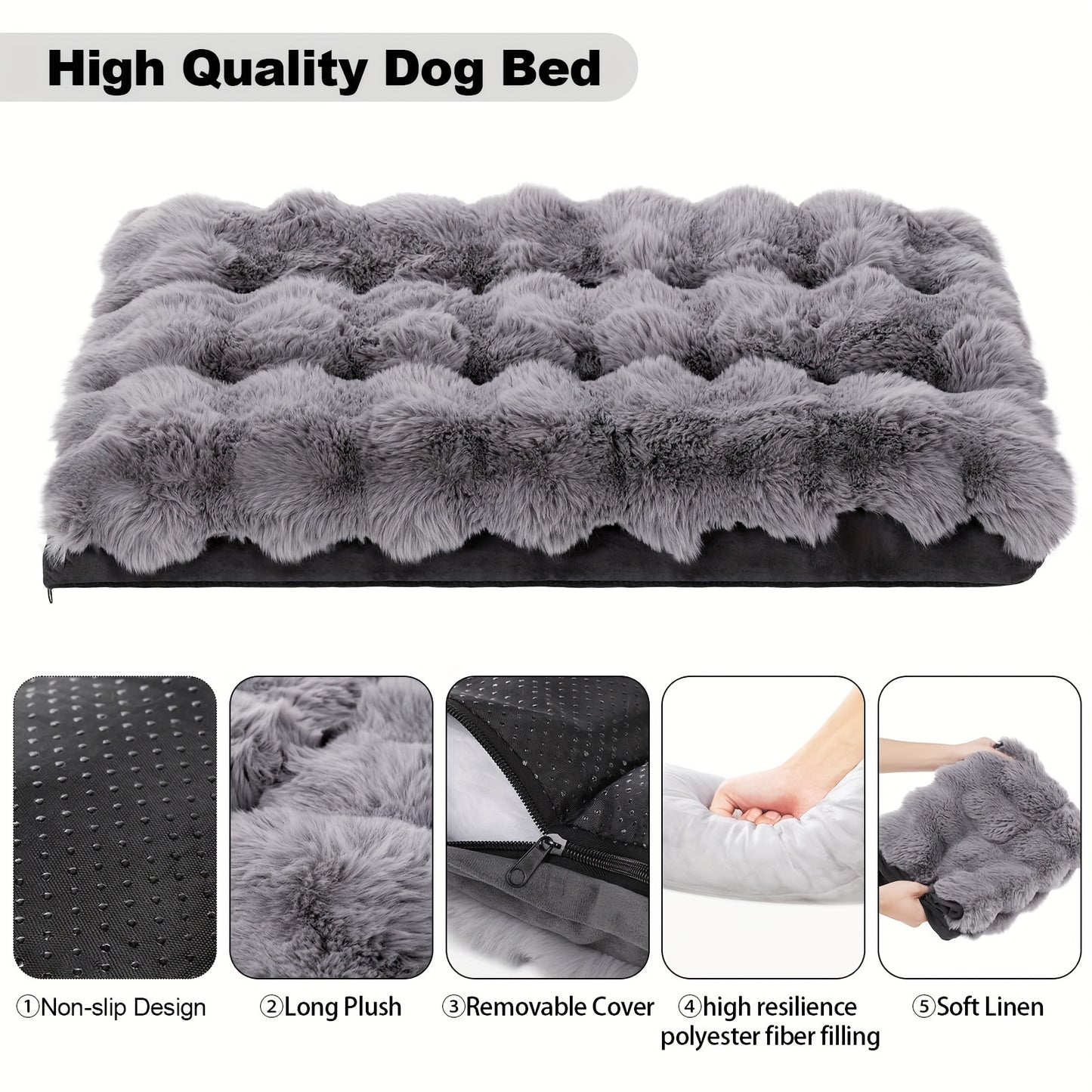 Orthopedic Dog Bed for Extra Large Dogs Soft Plush Faux Fur Fluffy Mat with Removable Washable Cover Anti Slip Bottom Striped Pattern Machine Washable Grey Pet Bed for Joint Relief and Home Decor